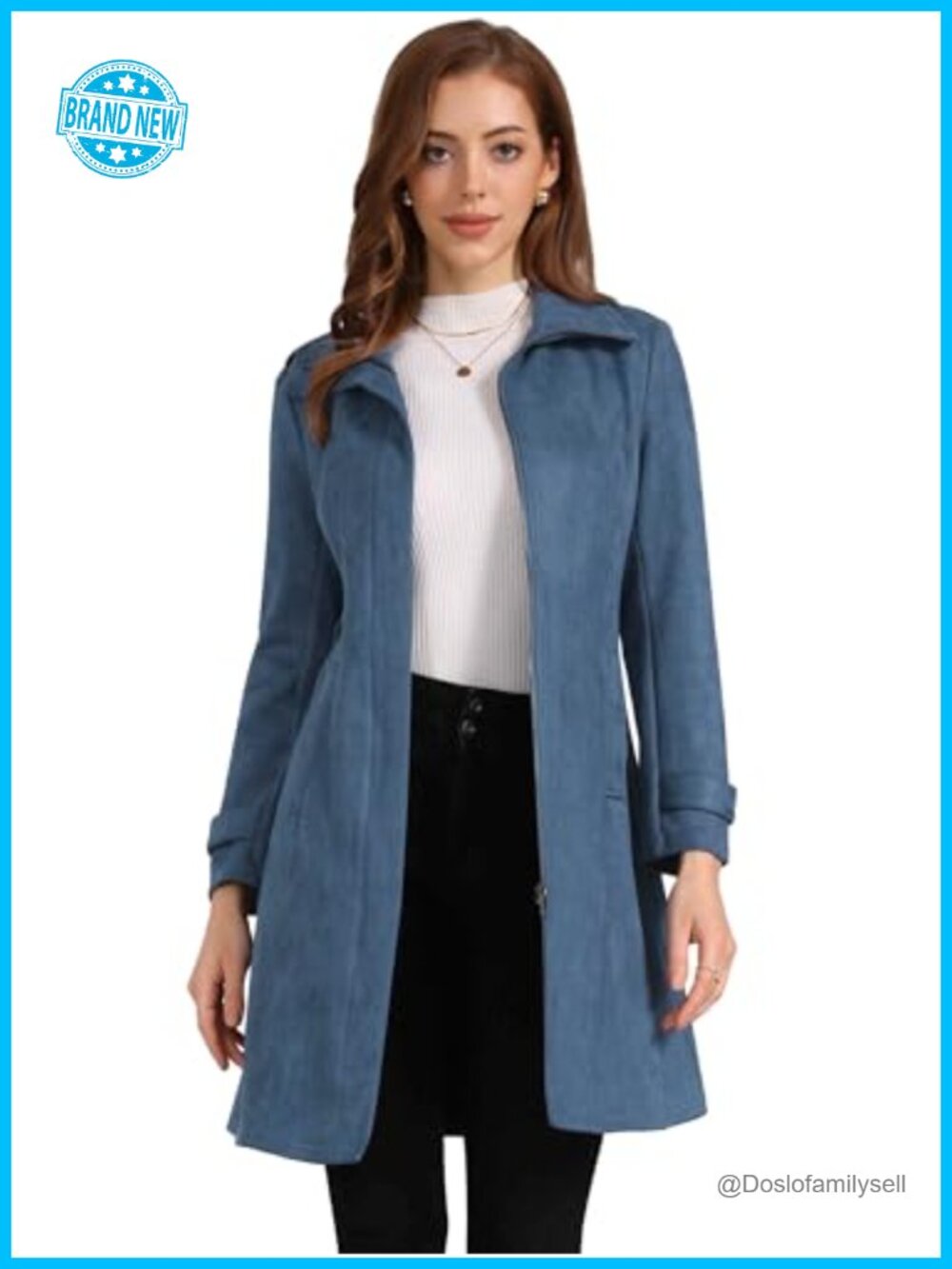 Faux Suede Trench Coat Belted Zipper Long Overcoat